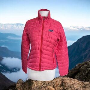 Patagonia women's size S Quilted Down Sweater Puffer Jacket full zip Pink